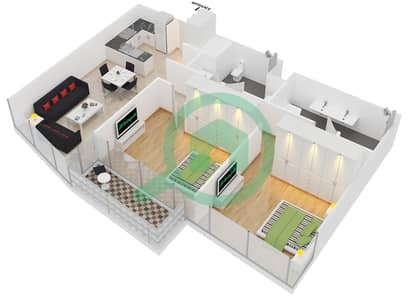 المخططات الطابقية لتصميم النموذج / الوحدة 21 / UNIT 04 شقة 2 غرفة نوم - العنوان رزيدنسز دبي أوبرا برج 2
