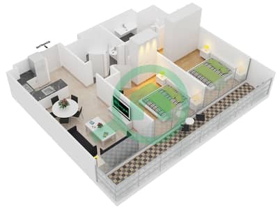المخططات الطابقية لتصميم النموذج / الوحدة 05 / UNIT 03 شقة 2 غرفة نوم - العنوان رزيدنسز دبي أوبرا برج 2