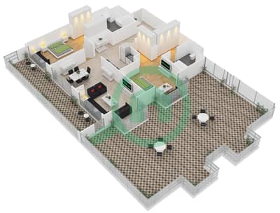 المخططات الطابقية لتصميم النموذج D2/FLOOR 4-7 شقة 2 غرفة نوم - مساكن أمواج الملكية
