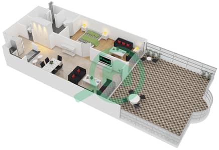 المخططات الطابقية لتصميم النموذج 1A/GROUND FLOOR شقة 1 غرفة نوم - مساكن أمواج الملكية