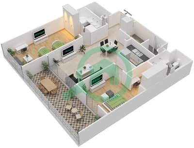 المخططات الطابقية لتصميم النموذج S2K شقة 2 غرفة نوم - برج جميرا جيت 2
