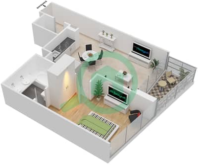 المخططات الطابقية لتصميم النموذج S1F شقة 1 غرفة نوم - برج جميرا جيت 2