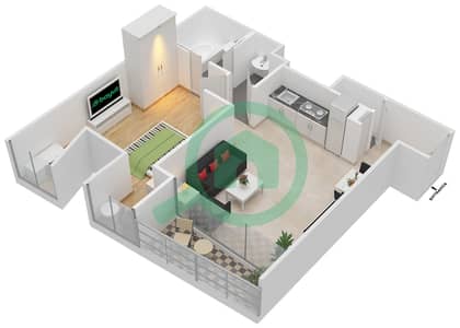 المخططات الطابقية لتصميم النموذج R1E شقة 1 غرفة نوم - برج جميرا جيت 1