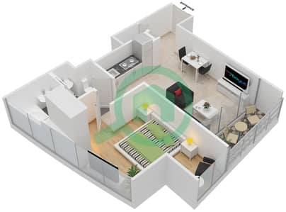 المخططات الطابقية لتصميم النموذج R1D شقة 1 غرفة نوم - برج جميرا جيت 1