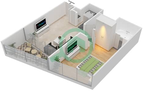 المخططات الطابقية لتصميم النموذج R1A شقة 1 غرفة نوم - برج جميرا جيت 1