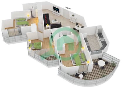 المخططات الطابقية لتصميم النموذج 13 شقة 3 غرف نوم - بوابة دبي الجديدة 1