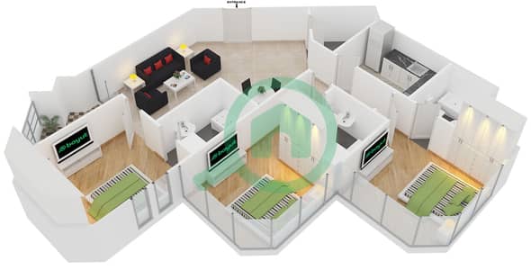 المخططات الطابقية لتصميم النموذج 9 شقة 3 غرف نوم - بوابة دبي الجديدة 1