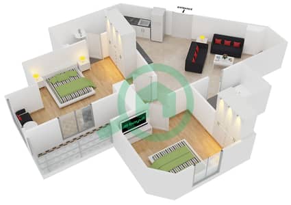 المخططات الطابقية لتصميم النموذج 11 شقة 2 غرفة نوم - بوابة دبي الجديدة 1