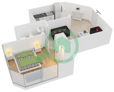 新迪拜门1号 - 1 卧室公寓类型7戶型图