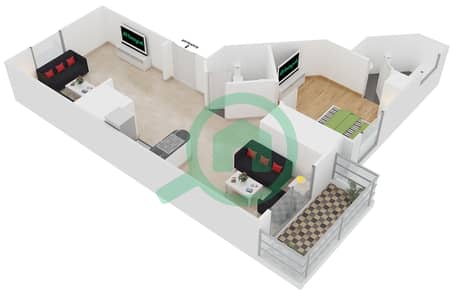 المخططات الطابقية لتصميم النموذج 1 شقة 1 غرفة نوم - بوابة دبي الجديدة 1