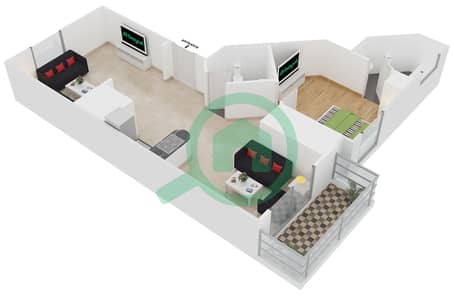 新迪拜门1号 - 1 卧室公寓类型1戶型图