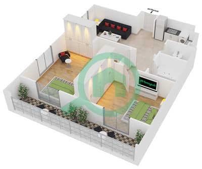 Masaar Residence - 2 Bed Apartments Unit 9,209 Floor plan