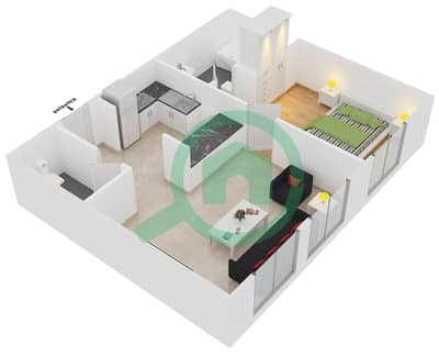 المخططات الطابقية لتصميم الوحدة 21 شقة 1 غرفة نوم - مساكن مسار