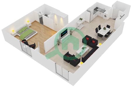 المخططات الطابقية لتصميم الوحدة 3 شقة 1 غرفة نوم - مساكن مسار