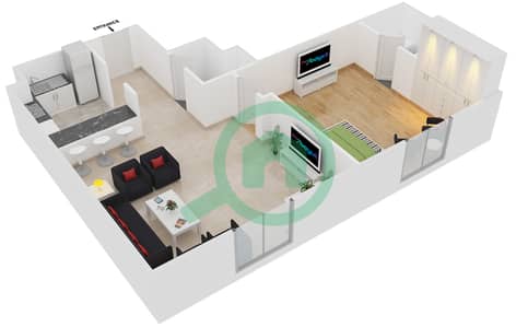 المخططات الطابقية لتصميم الوحدة 4 شقة 1 غرفة نوم - مساكن مسار
