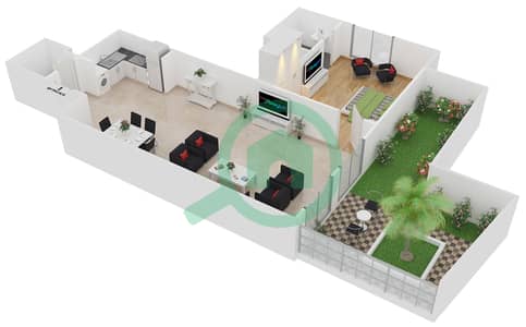 المخططات الطابقية لتصميم الوحدة 2A شقة 1 غرفة نوم - مساكن مسار