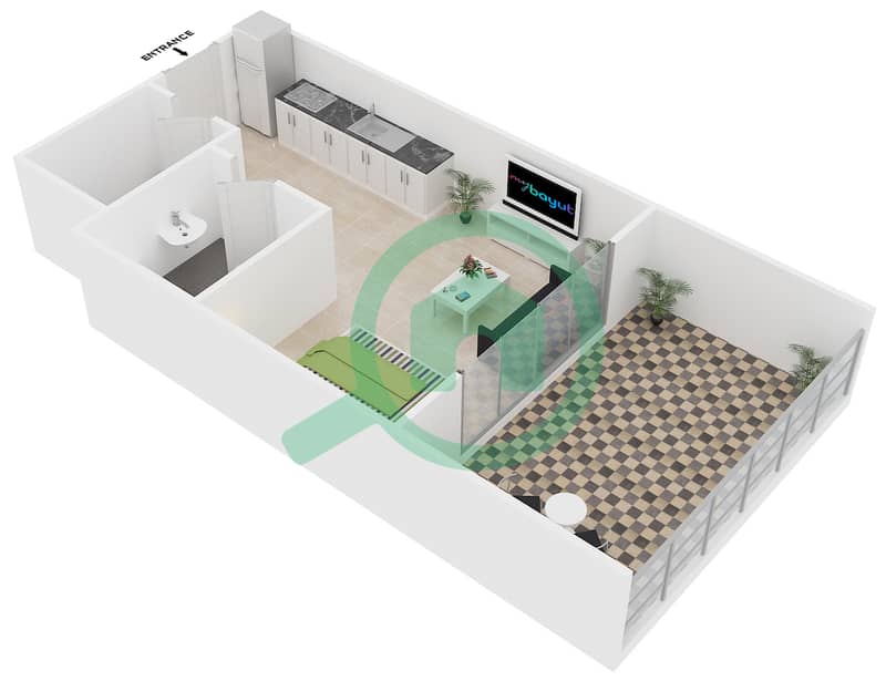 Кнайтсбридж Корт - Апартамент Студия планировка Единица измерения G-26 image3D