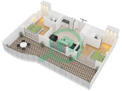 المخططات الطابقية لتصميم الوحدة R-23 شقة 2 غرفة نوم - نايتس بريدج كورت