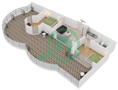 المخططات الطابقية لتصميم الوحدة R-18 شقة 2 غرفة نوم - نايتس بريدج كورت
