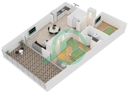 المخططات الطابقية لتصميم الوحدة G-12 شقة 2 غرفة نوم - نايتس بريدج كورت