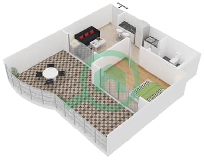 المخططات الطابقية لتصميم الوحدة R-22 شقة 1 غرفة نوم - نايتس بريدج كورت