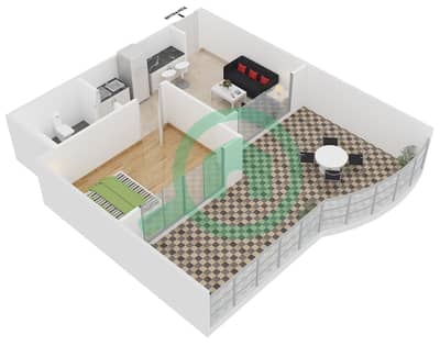 المخططات الطابقية لتصميم الوحدة R-19 شقة 1 غرفة نوم - نايتس بريدج كورت