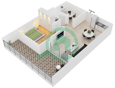 المخططات الطابقية لتصميم الوحدة G-17 شقة 1 غرفة نوم - نايتس بريدج كورت