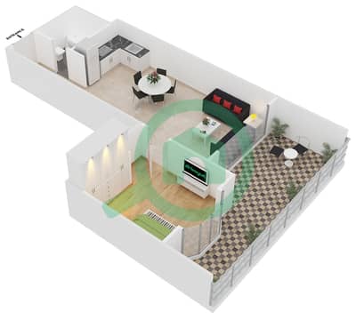 المخططات الطابقية لتصميم الوحدة G-07 شقة 1 غرفة نوم - نايتس بريدج كورت