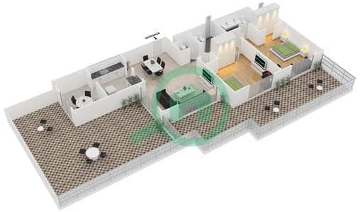 المخططات الطابقية لتصميم التصميم 5 FLOOR 2 شقة 2 غرفة نوم - أبراج كلارين 2