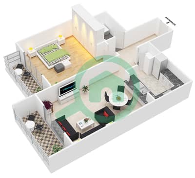 المخططات الطابقية لتصميم التصميم 10 FLOOR 2-17 شقة 1 غرفة نوم - بوليفارد سنترال 2