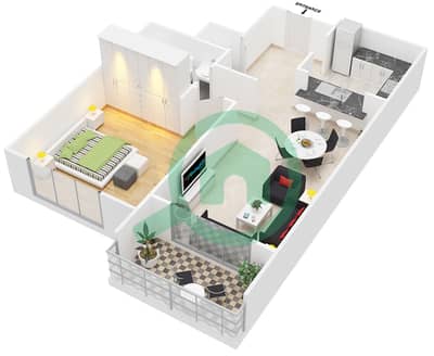 المخططات الطابقية لتصميم التصميم 5 FLOOR 3-17 شقة 1 غرفة نوم - بوليفارد سنترال 2