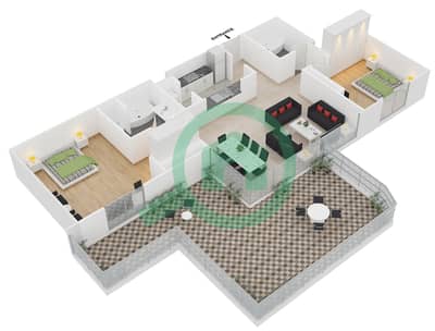 المخططات الطابقية لتصميم التصميم 5 FLOOR 2 شقة 2 غرفة نوم - ذا ريزيدينس 5