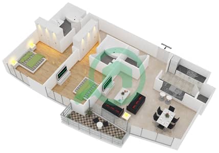 المخططات الطابقية لتصميم التصميم 2 FLOOR 30 شقة 2 غرفة نوم - ذا لوفتس ويست