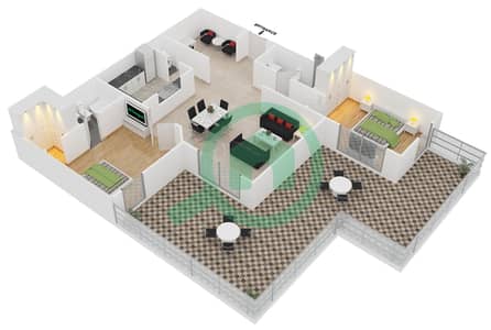 المخططات الطابقية لتصميم التصميم 6 FLOOR 2 شقة 2 غرفة نوم - أبراج كلارين 1