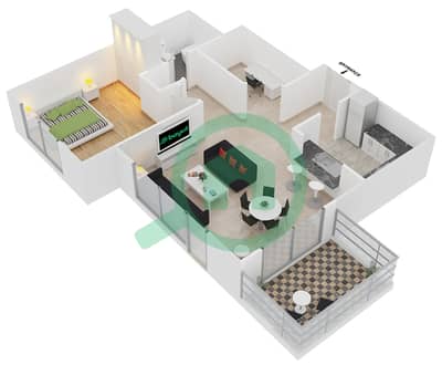 أبراج كلارين 1 - 1 غرفة شقق جناح 4 Floor 3-16 مخطط الطابق