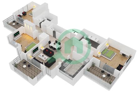 المخططات الطابقية لتصميم التصميم 4 FLOOR 17 شقة 3 غرف نوم - أبراج كلارين 1