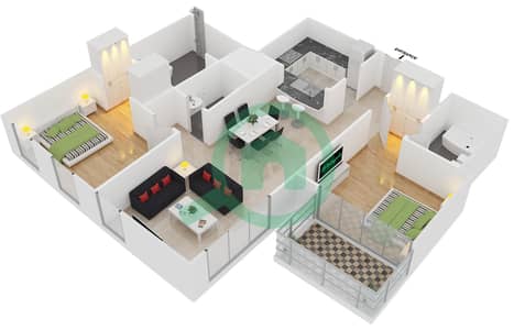 المخططات الطابقية لتصميم التصميم 12 FLOOR 1-4 شقة 2 غرفة نوم - برج ستاند بوينت 2