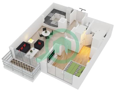 المخططات الطابقية لتصميم التصميم 4 FLOOR 6-15 شقة 1 غرفة نوم - برج ستاند بوينت 2