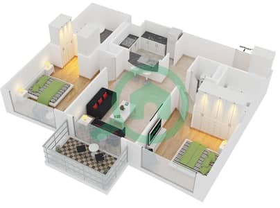 المخططات الطابقية لتصميم التصميم 4 FLOOR 16-19 شقة 2 غرفة نوم - برج ستاند بوينت 2