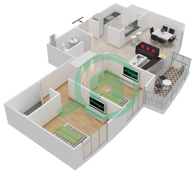 المخططات الطابقية لتصميم التصميم 3 FLOOR 2 شقة 2 غرفة نوم - ذا لوفتس إيست