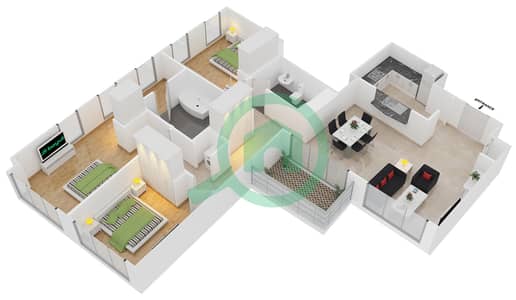 المخططات الطابقية لتصميم التصميم 8 FLOOR 25 شقة 3 غرف نوم - برج ستاند بوينت 1