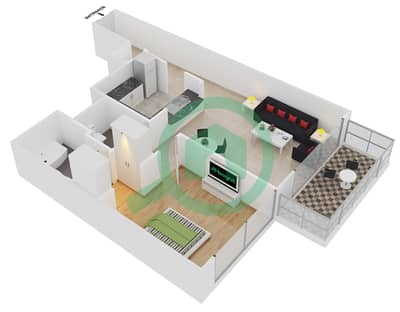 驻足1号大厦 - 1 卧室公寓套房3 FLOOR 2-4戶型图