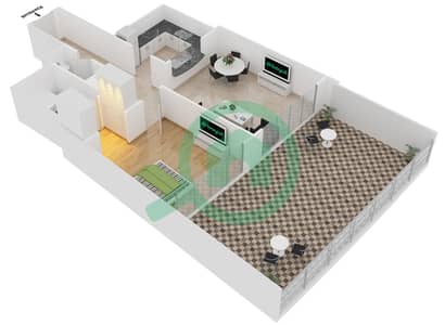المخططات الطابقية لتصميم التصميم 1 FLOOR 1 شقة 1 غرفة نوم - برج ستاند بوينت 1