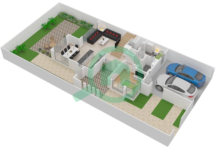 المخططات الطابقية لتصميم النموذج / الوحدة 3/3E تاون هاوس 5 غرف نوم - ميبل في دبي هيلز استيت 1 Ground Floor image3D