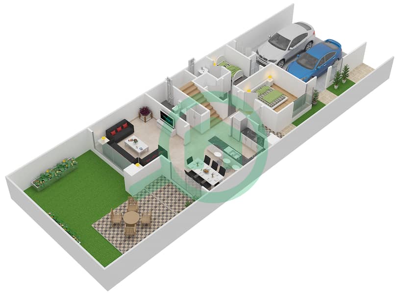 المخططات الطابقية لتصميم النموذج / الوحدة 3/3M تاون هاوس 4 غرف نوم - ميبل في دبي هيلز استيت 1 Ground Floor image3D