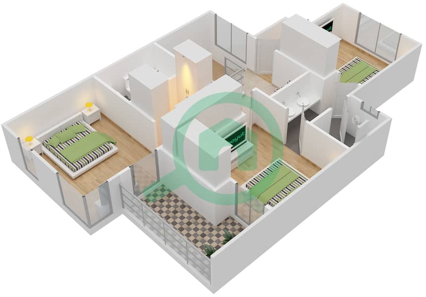 المخططات الطابقية لتصميم النموذج / الوحدة 3/3M تاون هاوس 4 غرف نوم - ميبل في دبي هيلز استيت 1 First Floor image3D