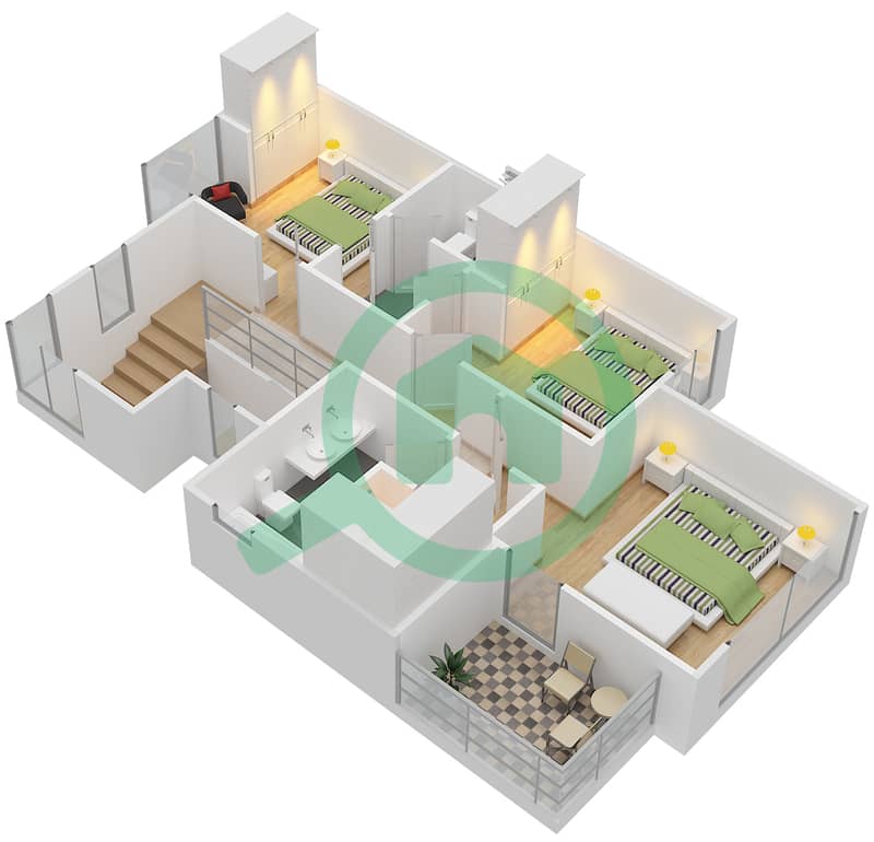 المخططات الطابقية لتصميم النموذج / الوحدة 2/2E تاون هاوس 4 غرف نوم - ميبل في دبي هيلز استيت 1 First Floor image3D