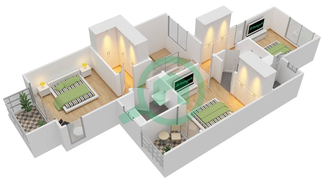 المخططات الطابقية لتصميم النموذج / الوحدة 2/2M تاون هاوس 3 غرف نوم - ميبل في دبي هيلز استيت 1 First Floor image3D