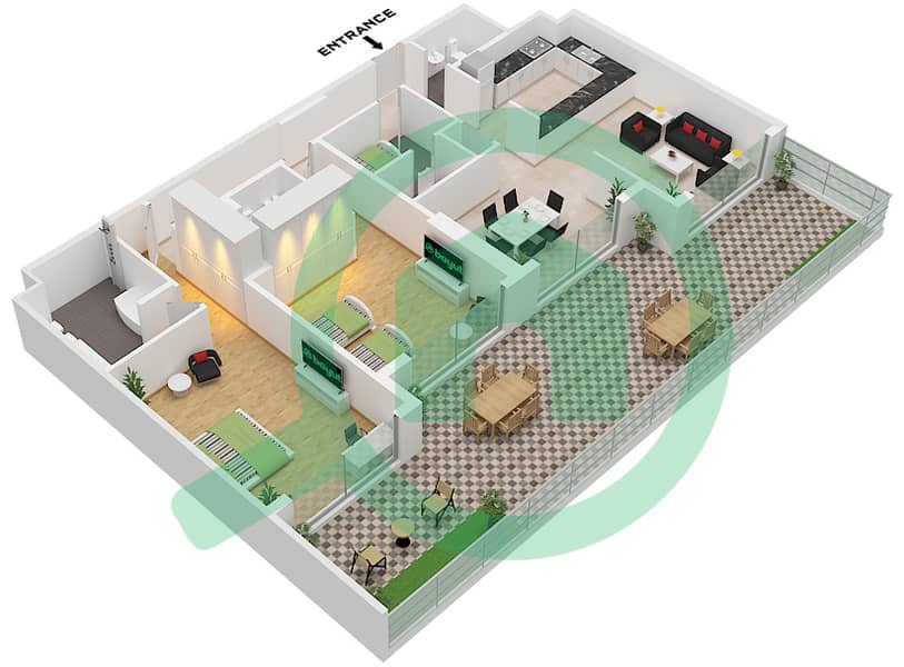 Avenue Residence 6 - 2 Bedroom Apartment Unit 1 FLOOR 1 Floor plan Unit 1 Floor 1 interactive3D