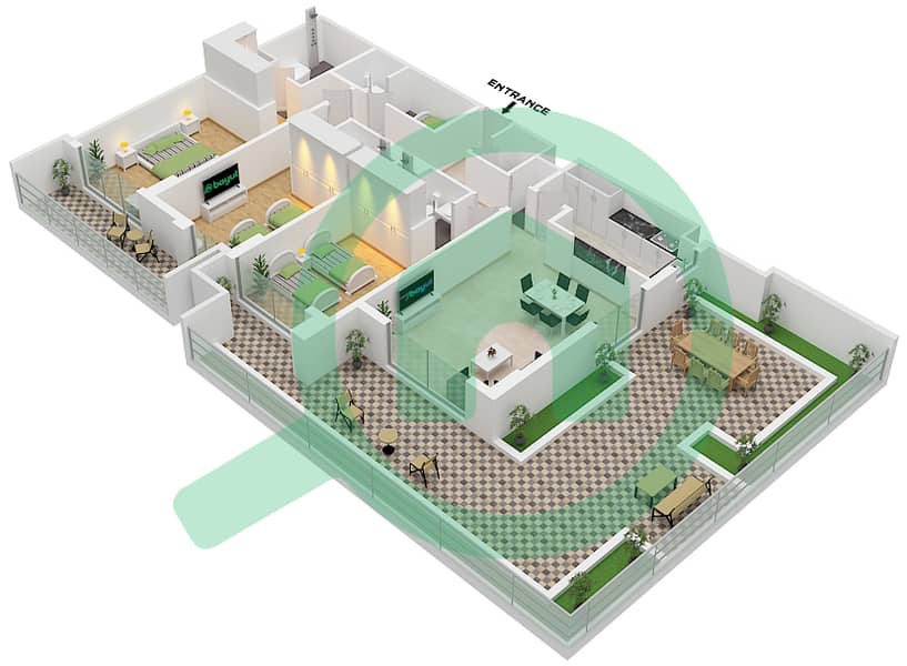 Avenue Residence 6 - 3 Bedroom Apartment Unit 3  FLOOR 1 Floor plan Unit 3 Floor 1 interactive3D
